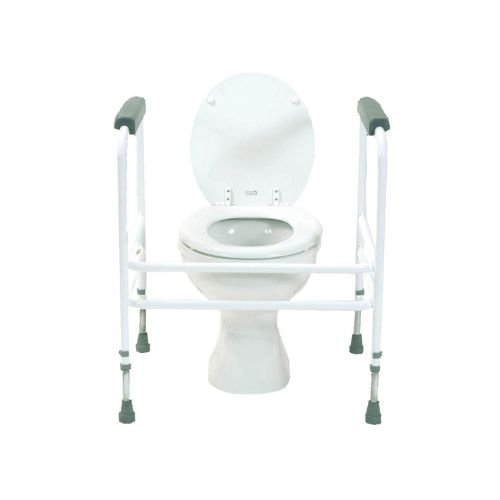 This height adjustable toilet surround frame also provides extra wide support for the client.