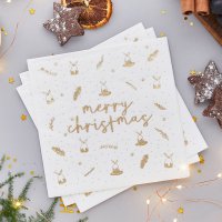 Gold 'Merry Christmas' Paper Napkins - Pack of 16