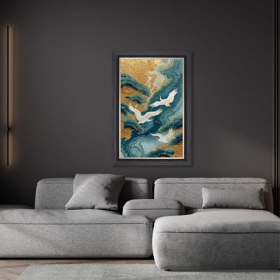 Teal River Crane Framed Wall Art