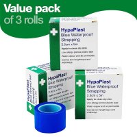 HYPAPLAST BLUE WATERPROOF STRAPPINGS 2.5CM X 5M PACK 3