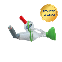 An inhalation chamber with mouthpiece and paediatric mask and also has a toy ball and spacer so the children's focus it on that.