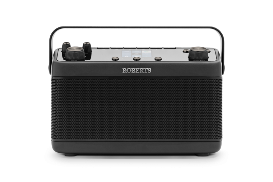 Front view of Roberts Stream 219 Black internet radio showing main display and control interface