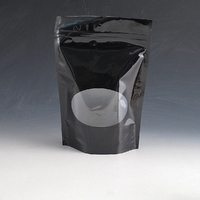 500g High gloss black stand up pouch with window.