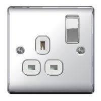 NEXUS POLISHED CHROME 13A 1 GANG SWITCHED SOCKET WHITE INSERT