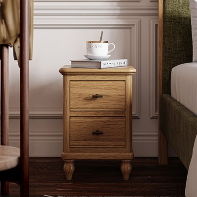 Rome Wide Slim Bedside Locker &ndash; Solid Oak & Oak Veneers
