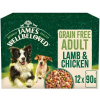 James Wellbeloved Dog Adult Grain Free Lamb and Chicken in Gravy Pouch 12x90g
