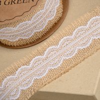 Natural Hessian With White Lace - 50mm x 5m