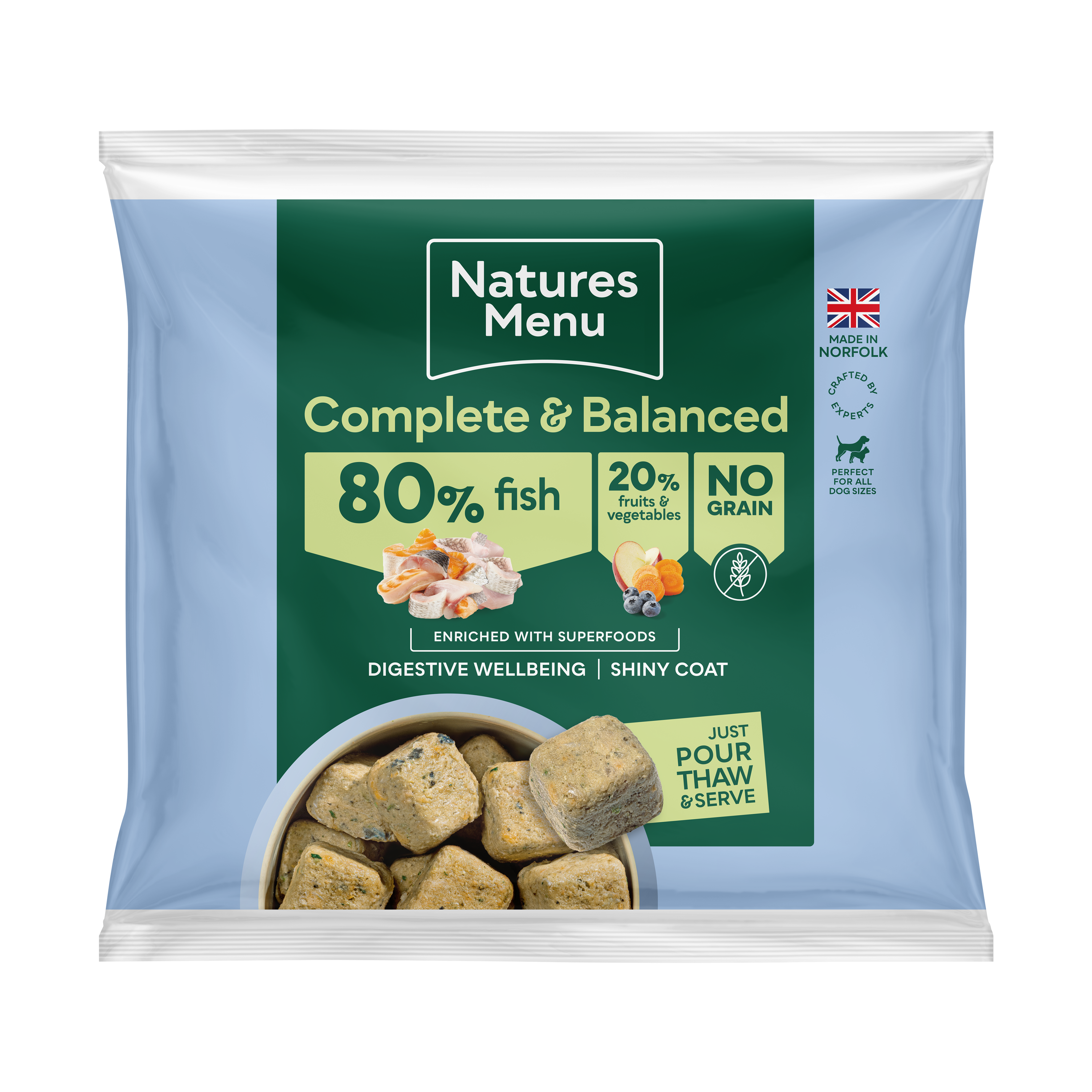Natures Menu Frozen Adult Dog Complete and Balance 80-20 White Fish and Salmon 1kg - 3620