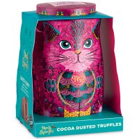 Persian Pink cat tin of Choccy Scoffy chocolatey cocoa truffles - 6x135g