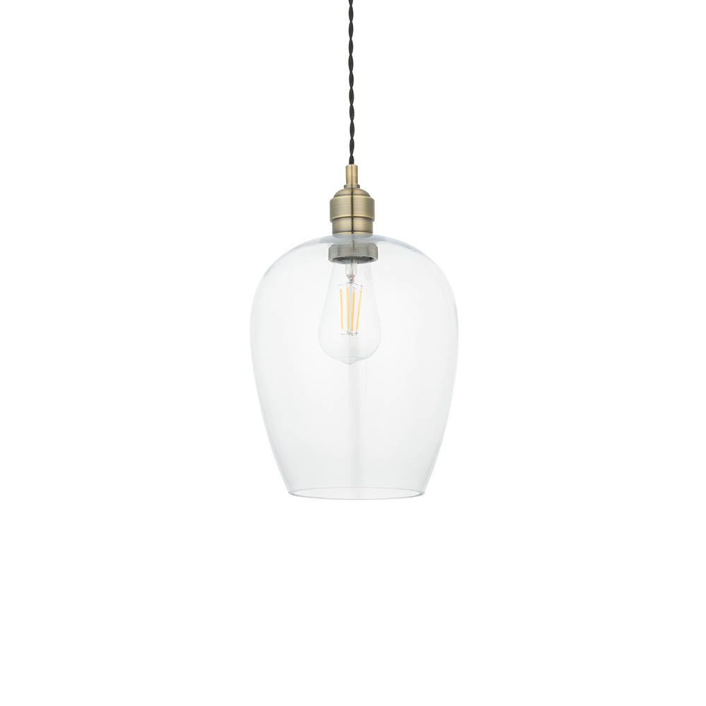Endon Clear Glass & Antique Brass Pendant