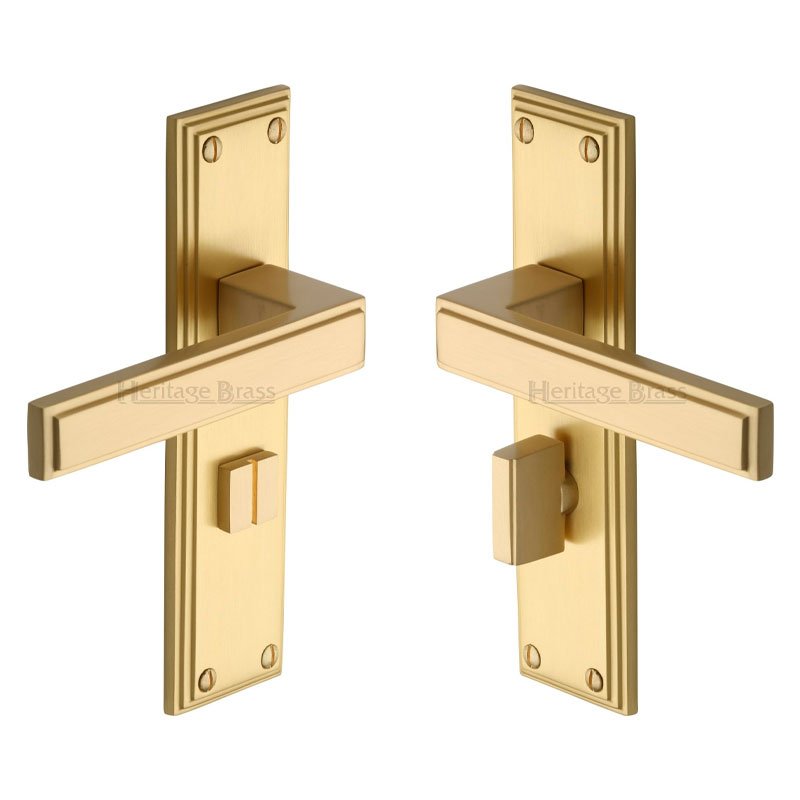 ATL5730-SB - Heritage Brass Door Handle for Bathroom Atlantis Design Satin Brass Finish