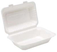 HB9 White Bagasse Food Box 190 x 150 x 70mm (250) Natural Leaf