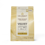 a white bag of barry callebaut velvet white chocolate callets