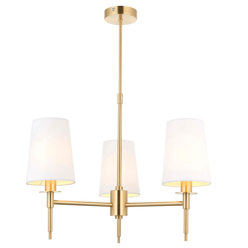 Endon Satin Brass 3 Light Multi Arm Pendant With Tapered Shades