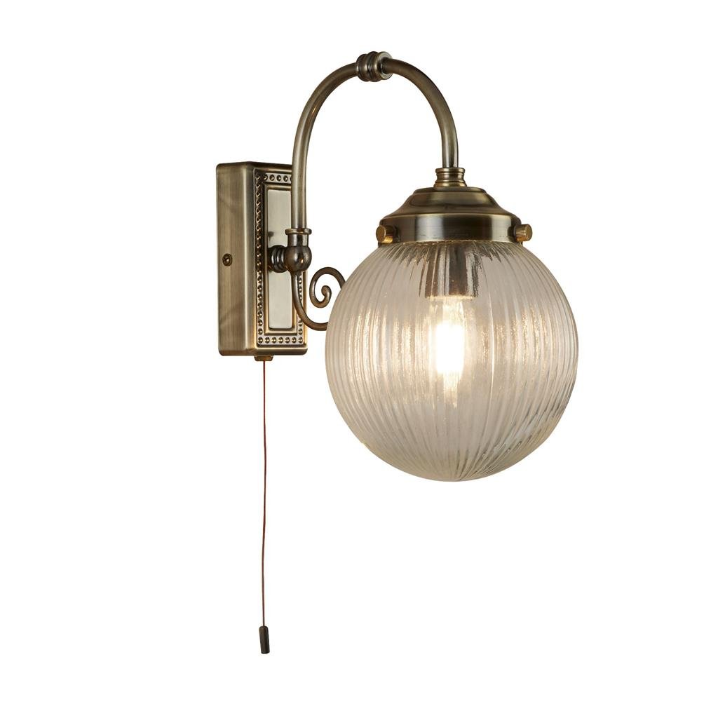 Searchlight Belvue Bathroom Wall Light - Antique Brass Metal & Clear Glass