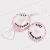 Sugar Pink S/Berry 'Just Married' Rock Sweets - Dia 23mm