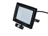 HiLume 50W LED flood light with PIR, IP65, Black, 3000K, c/w 1m flex