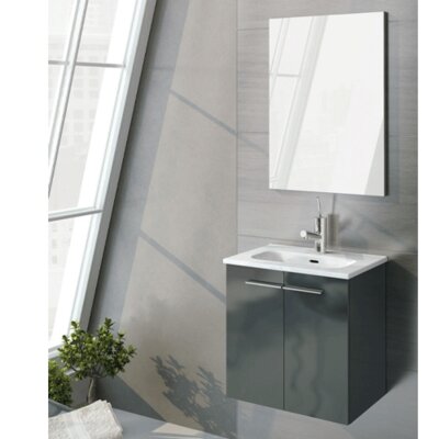 Paris 50cm Wall Hung Unit, Basin & Mirror 2 Door Gloss Grey