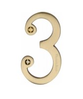 C1560-3-SB - Heritage Brass Numeral 3 Face Fix 76mm (3") Satin Brass Finish