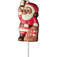 Decorated solid milk choc Santa with present lollies in display - 18 x 35g