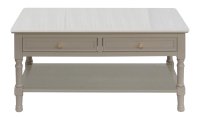 Khaki Coffee Table 2 Drawers 1 Shelf with White Marble 96x48x48cm