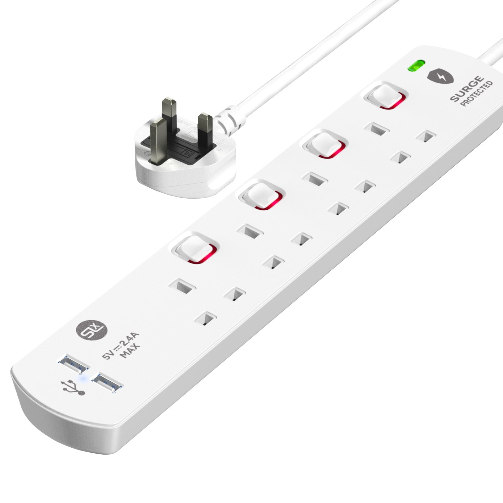 SLx 90161PI extension lead with surge protection and USB-A charging ports