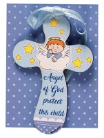 Wood Cross 2 inch x 3 inch/Guardian Angel/Boy   (34211)