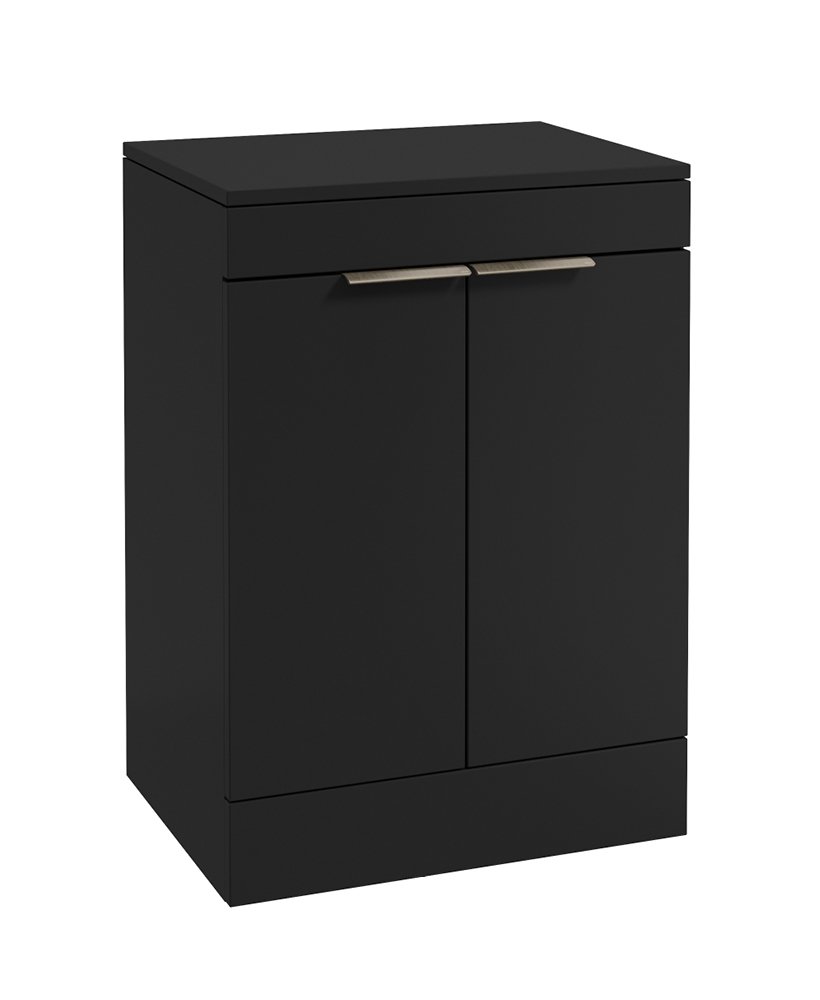 STOCKHOLM FLOORSTANDING 60CM TWO DOOR COUNTERTOP VANITY UNIT MATT BLACK - BRUSHED NICKEL HANDLE