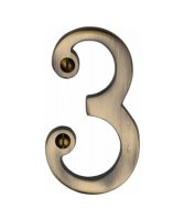 C1560-3-AT - Heritage Brass Numeral 3 Face Fix 76mm (3") Antique Brass Finish