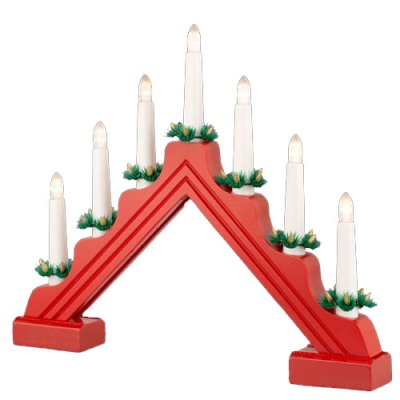 Lumineo Battery Operated Traditional 7 Light Wooden Candlebridge - Red