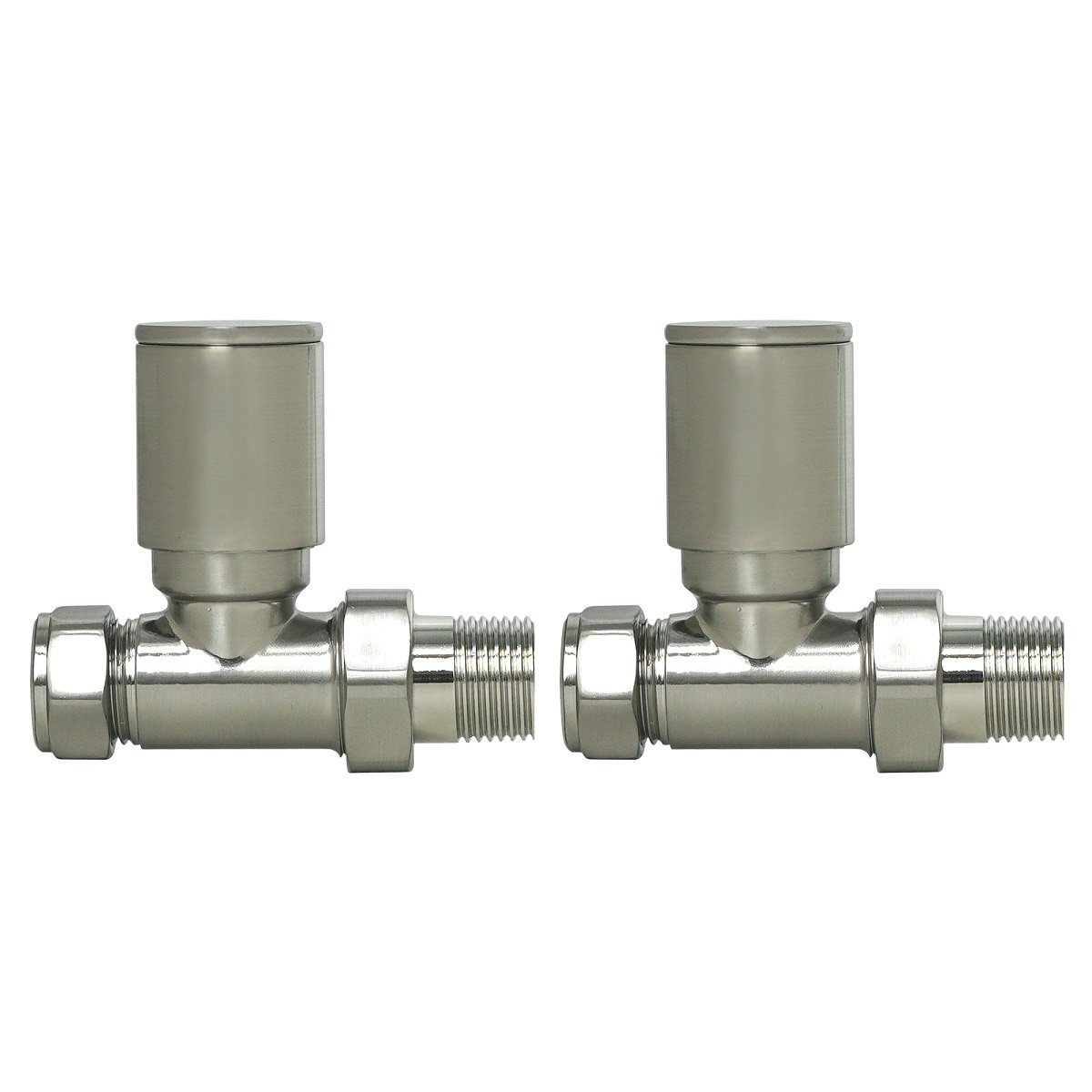Straight Radiator Valve Round Head Brushed Nickel