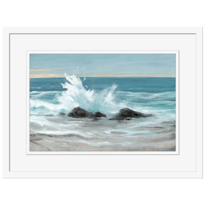 Framed Hand Embellished Canvas Print - Crashing Wave 2