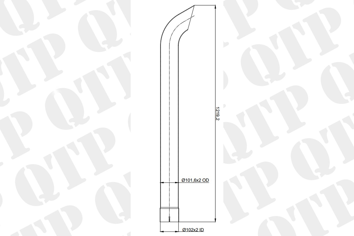 100127 Exhaust Pipe Bended End Pipe Chrome 101x1219.20 mm 101 x 1219