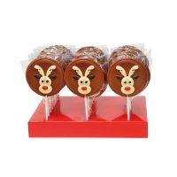 Hand decorated milk chocolate reindeer lollies 24x55g