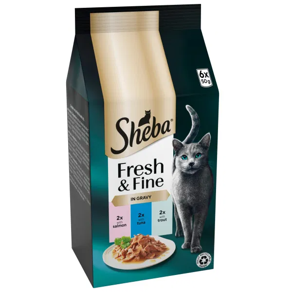 Sheba Fresh & Fine Cat Pouches with Salmon & Tuna & Whitefish in Gravy 8x6x50g
