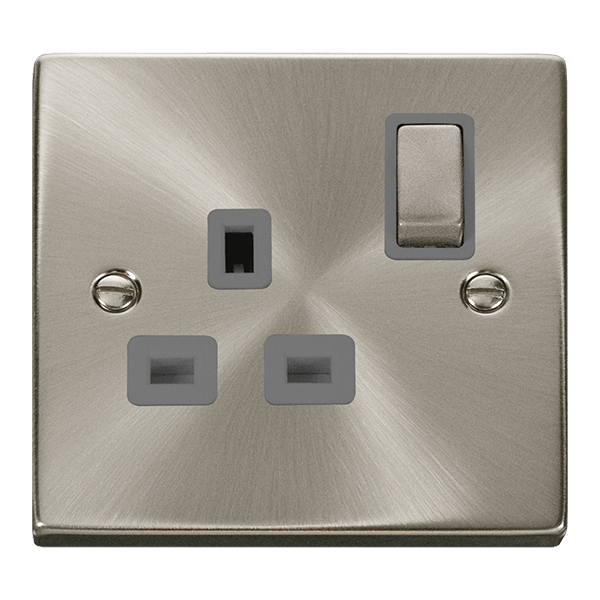 Click Deco 1G Switched Socket Satin Chrome Grey Insert VPSC535GY
