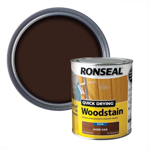 Ronseal Quick Drying Woodstain Dark Oak Tin & Swatch
