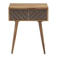 Jaipur Hand Made Acacia Wood 1 Drawer Side Table Cement and Antique Brass Hand Made Inlay Handle Plate is Iron