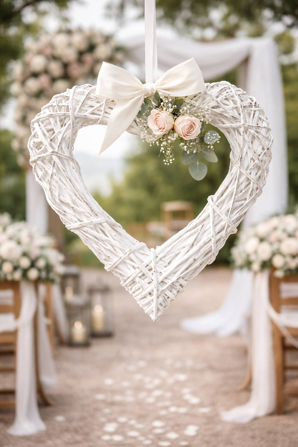 Coeur en rotin blanc