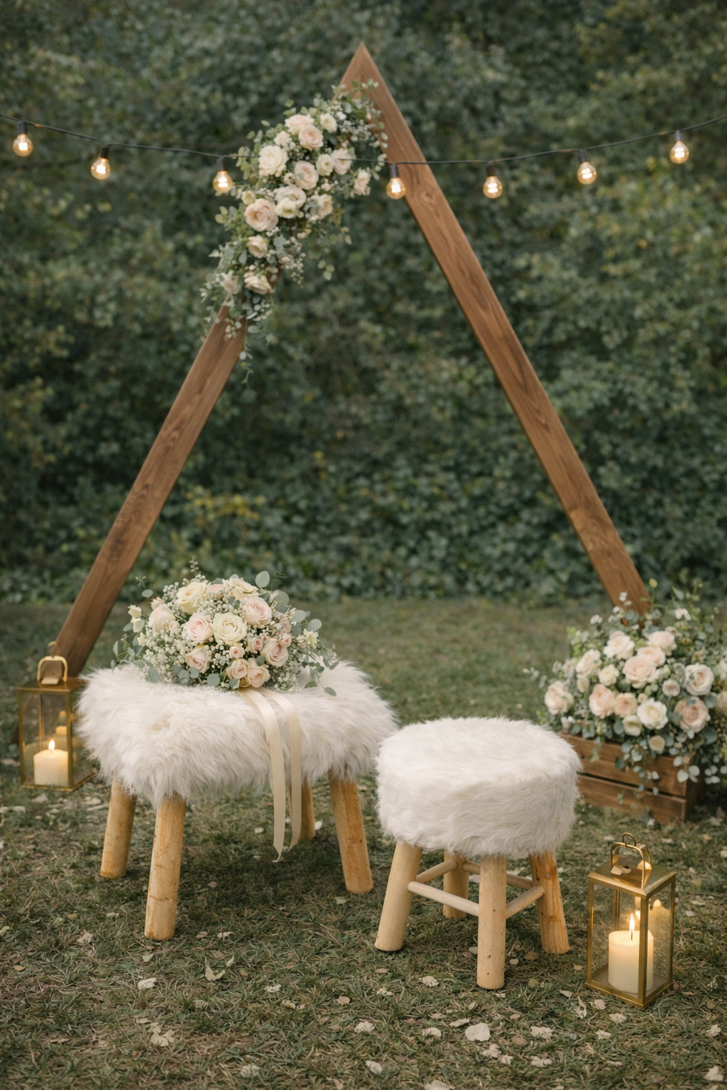 Tabouret carré fourrure blanche
