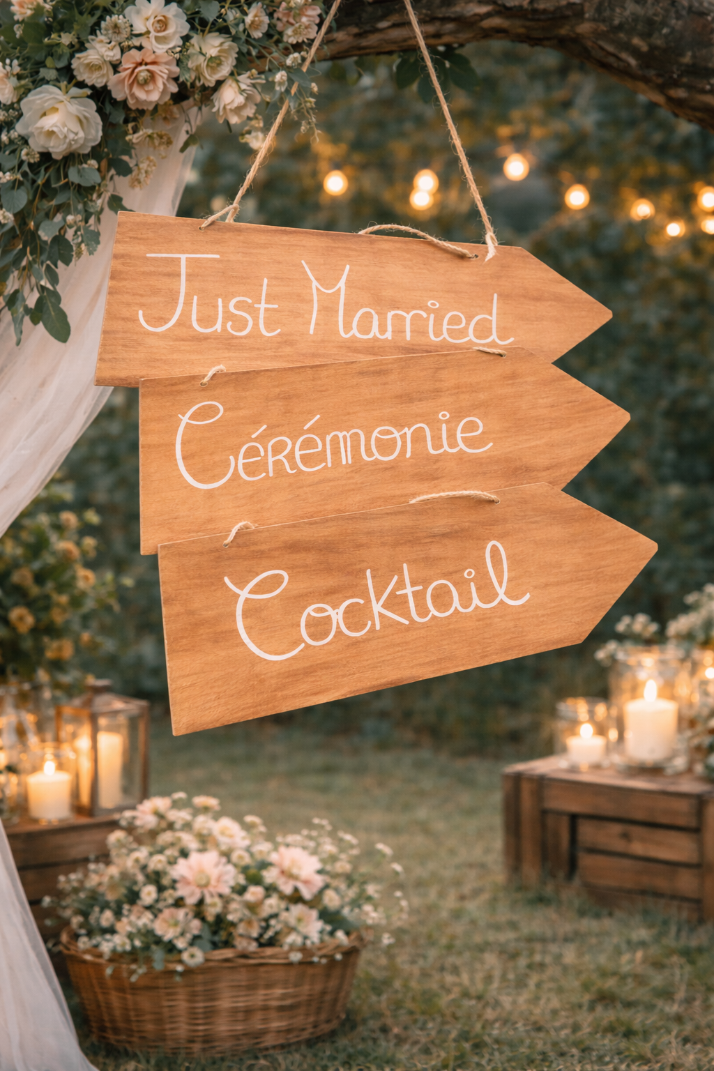 Pancarte de direction en bois couleur bois lot de 7