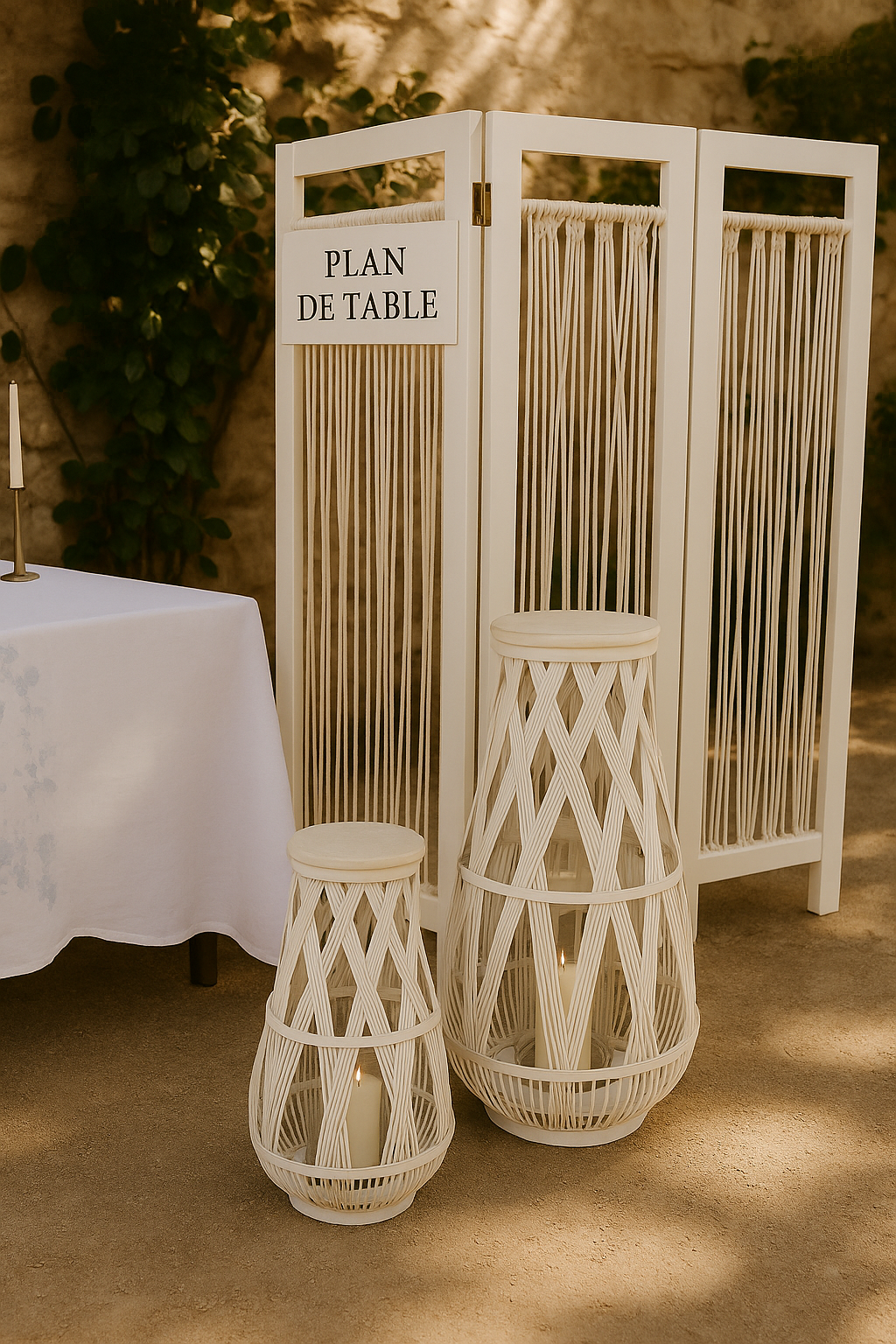 Pot Lanterne en osier blanc 74 cm - 317