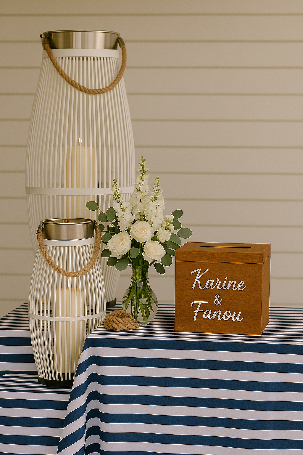 Lanterne en osier blanc et métal 56cm