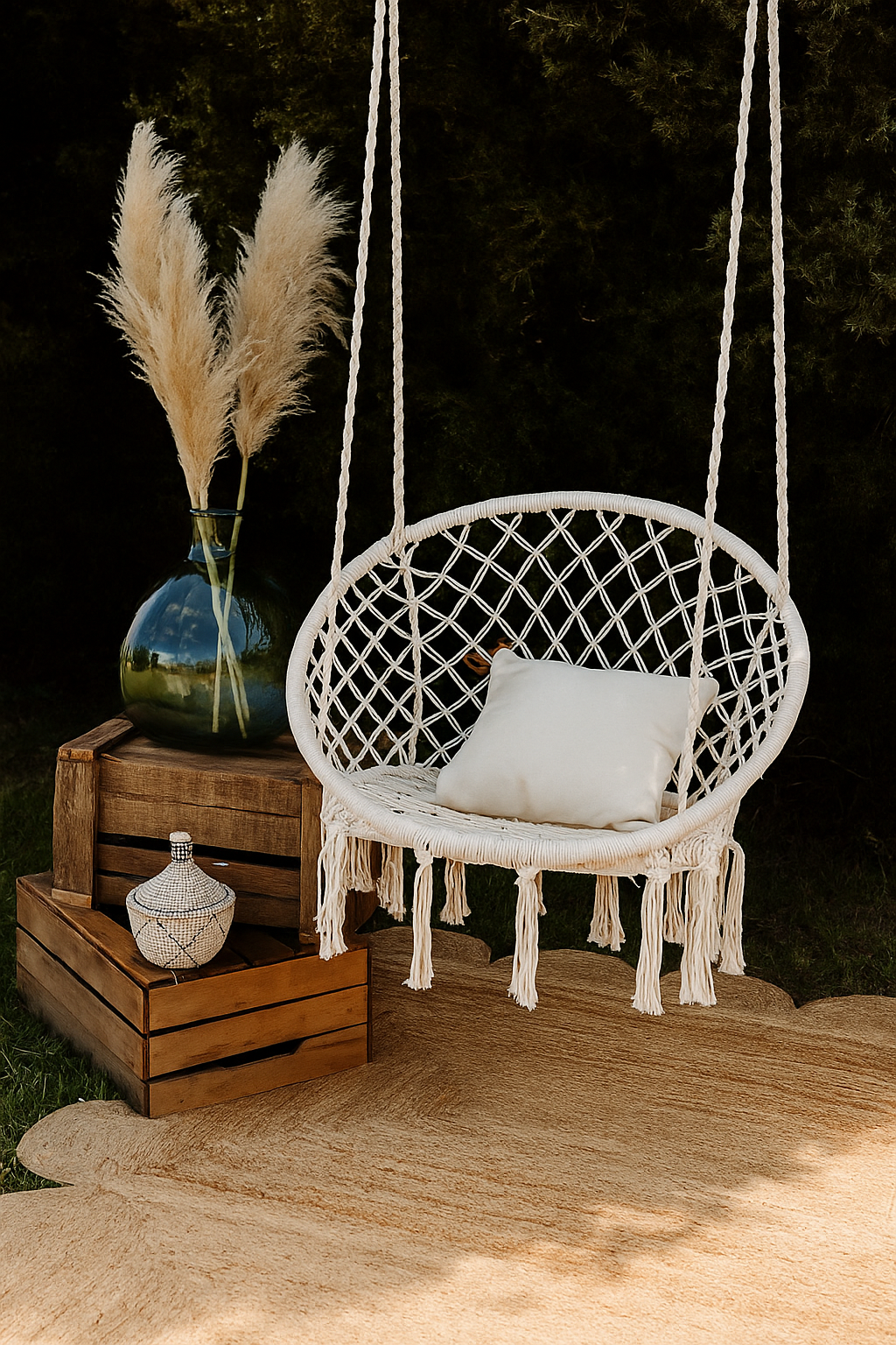 Grand tapis rectangulaire en jute