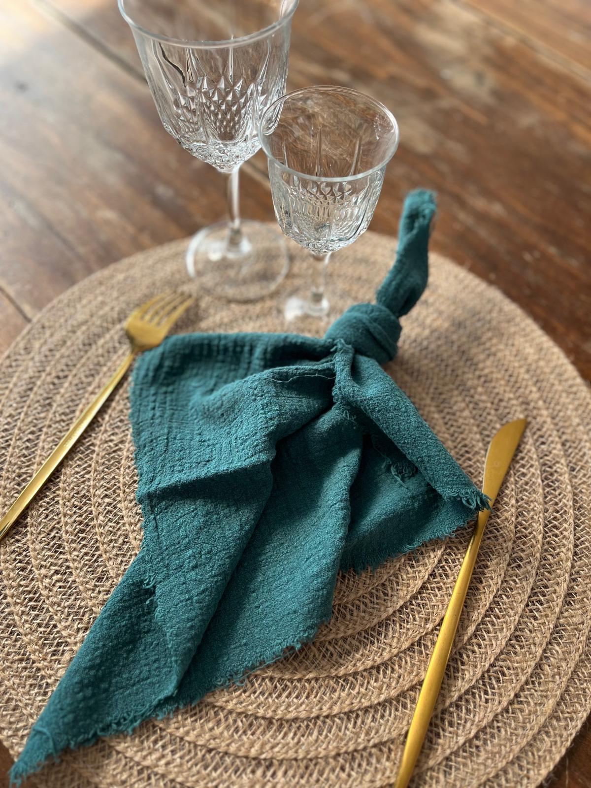 Serviettes vert sapin gaz de coton