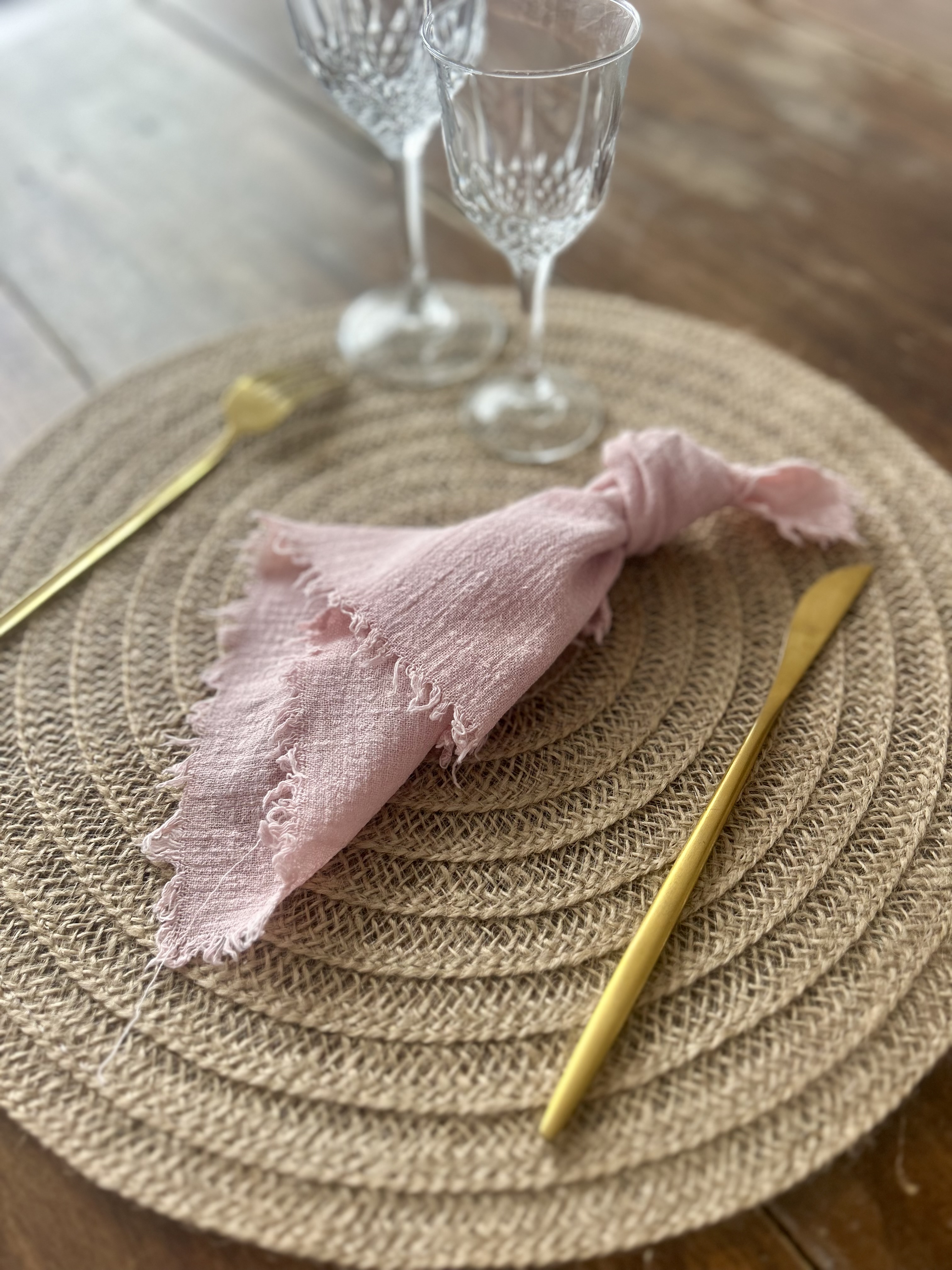 Serviettes rose pâle gaz de coton