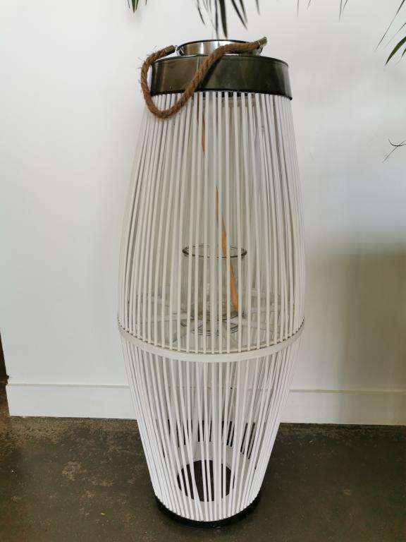 Lanterne en osier blanc et métal 87cm