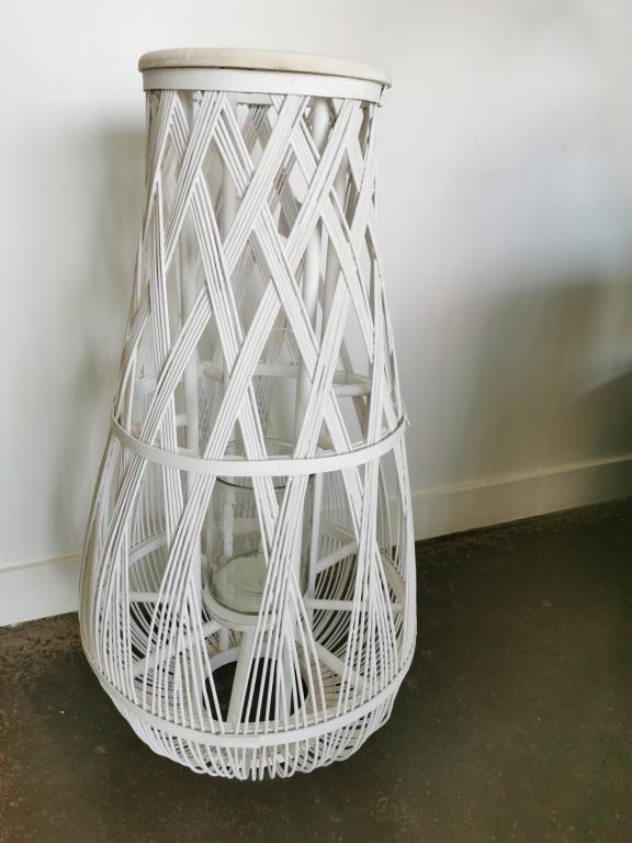 Lanterne en osier blanc 74 cm - 317
