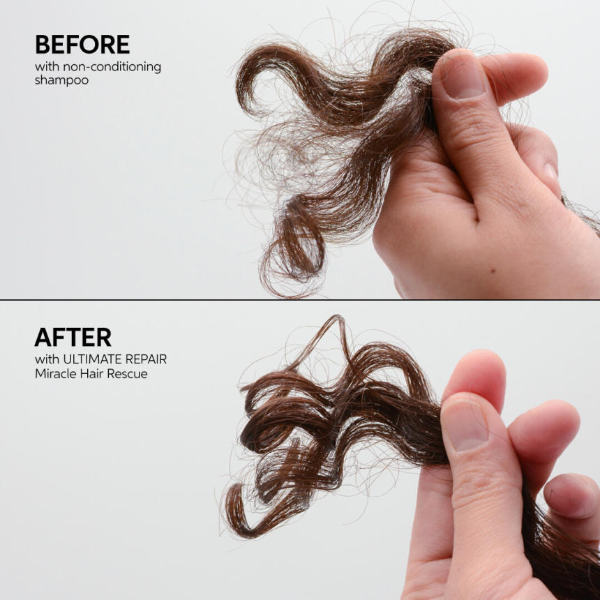 Ultimate Repair Before after close up Curly hair