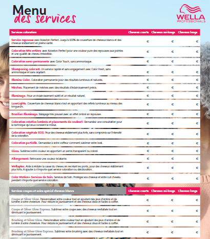 MENU DES SERVICES TRUE GREY